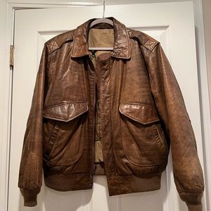 Hunt Club Vintage Genuine Leather Bomber Jacket Brown 90s.
